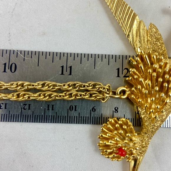 Vintage Large Gold Tone Pendant Necklace Roadrunner Southwestern 23” Inch Long - Picture 12 of 12